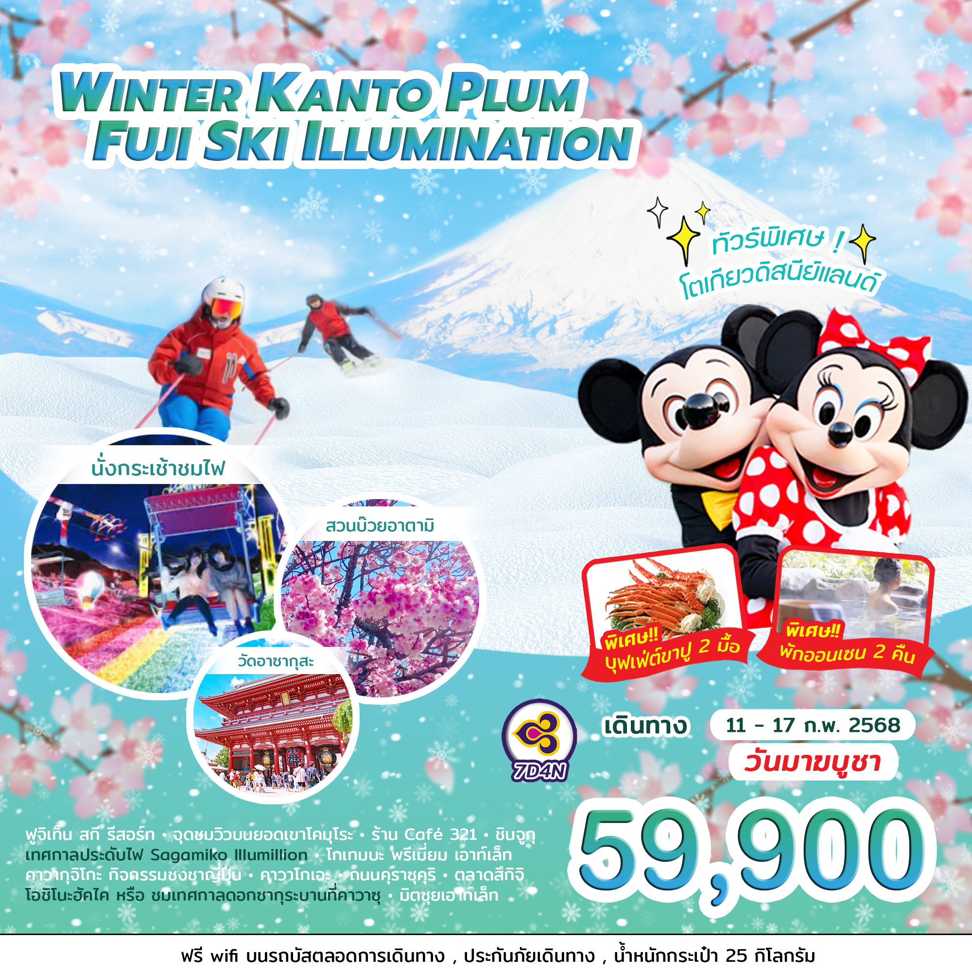 ทัวร์ญี่ปุ่น WINTER KANTO PLUM FUJI SKI ILLUMINATION 7วัน 4คืน (TG)