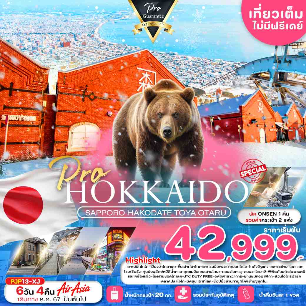 ทัวร์ญี่ปุ่น HOKKAIDO SAPPORO HAKODATE TOYA OTARU 6วัน 4คืน (XJ)